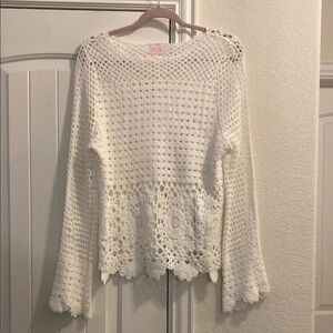 Pink Lily Crochet Lace Peplum Top Size M Boho Layering